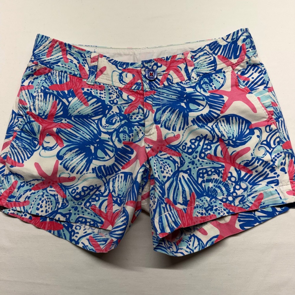 Lilly Pulitzer Callahan Shorts 0 Pink Blue Starfish Shells Women Summer Preppy